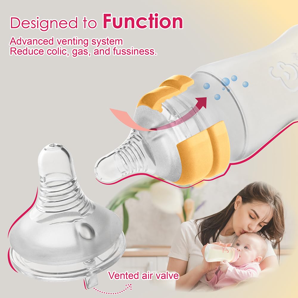 Nenesupply Silicone Baby Bottles Newborn Feeding Bottles Slow Flow Breastfeeding Bottle For Breastfed Babies Wide Neck 8Oz Anti