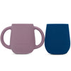 Bravejusticekidsco. | Teenie Tiny Silicone Developmental Baby-Led Weaning Drinking Cups (2 Pack) (Mauve And Blue Fusion)
