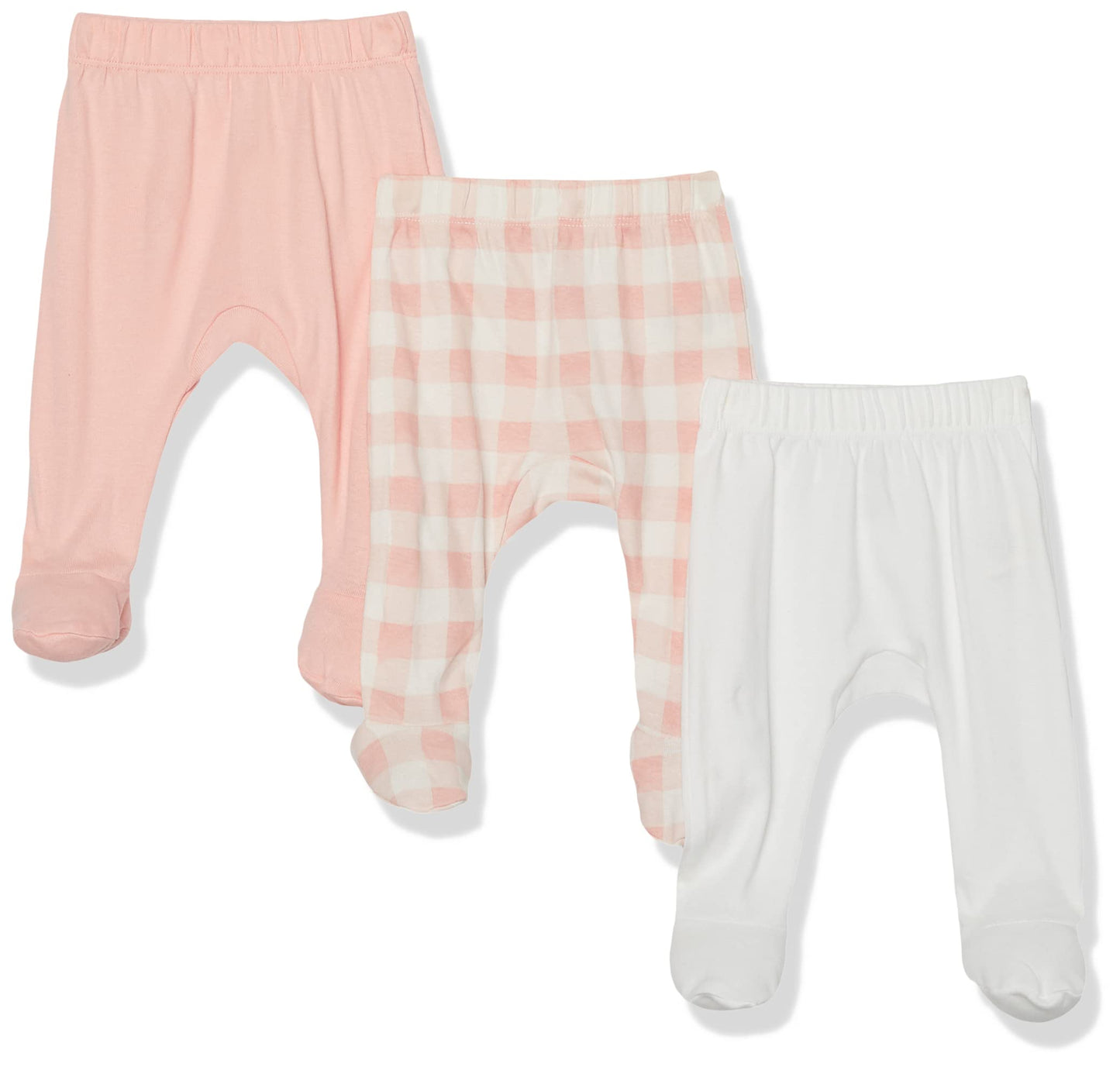 Honestbaby Baby 3-Pack Organic Cotton Footed Harem Pants, Peach Skin Painted Buffalo Check, 0-3 Months