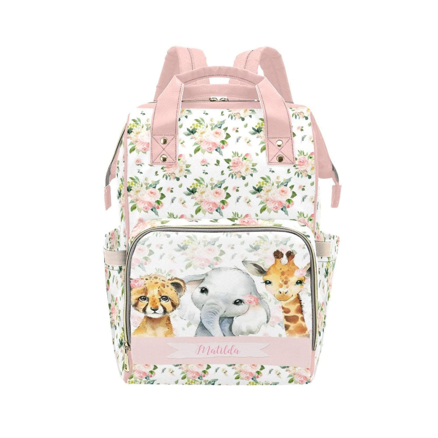 Personalized Wild Animals Diaper Bag for Women, Custom Name Nursing Mommy Daypack, Diaper Bag for Baby Girl, New Mom Gifts