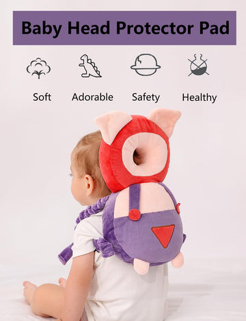 Toddler Baby Head Protection Cushion Backpack,Purple Pig