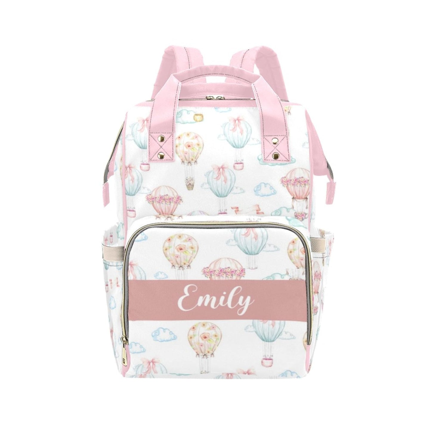 Noverbibi Custom Diaper Bag with Name Personalized Hot Air Balloons Nylon Travel Backpack for Holiday Travel Customized Nappy Ch