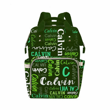 Custom Diaper Bag Backpack, Personalized Dark Green Backpack With Name Mummy Nappy Baby Bag Multifunctional Shoulders Bag Casual