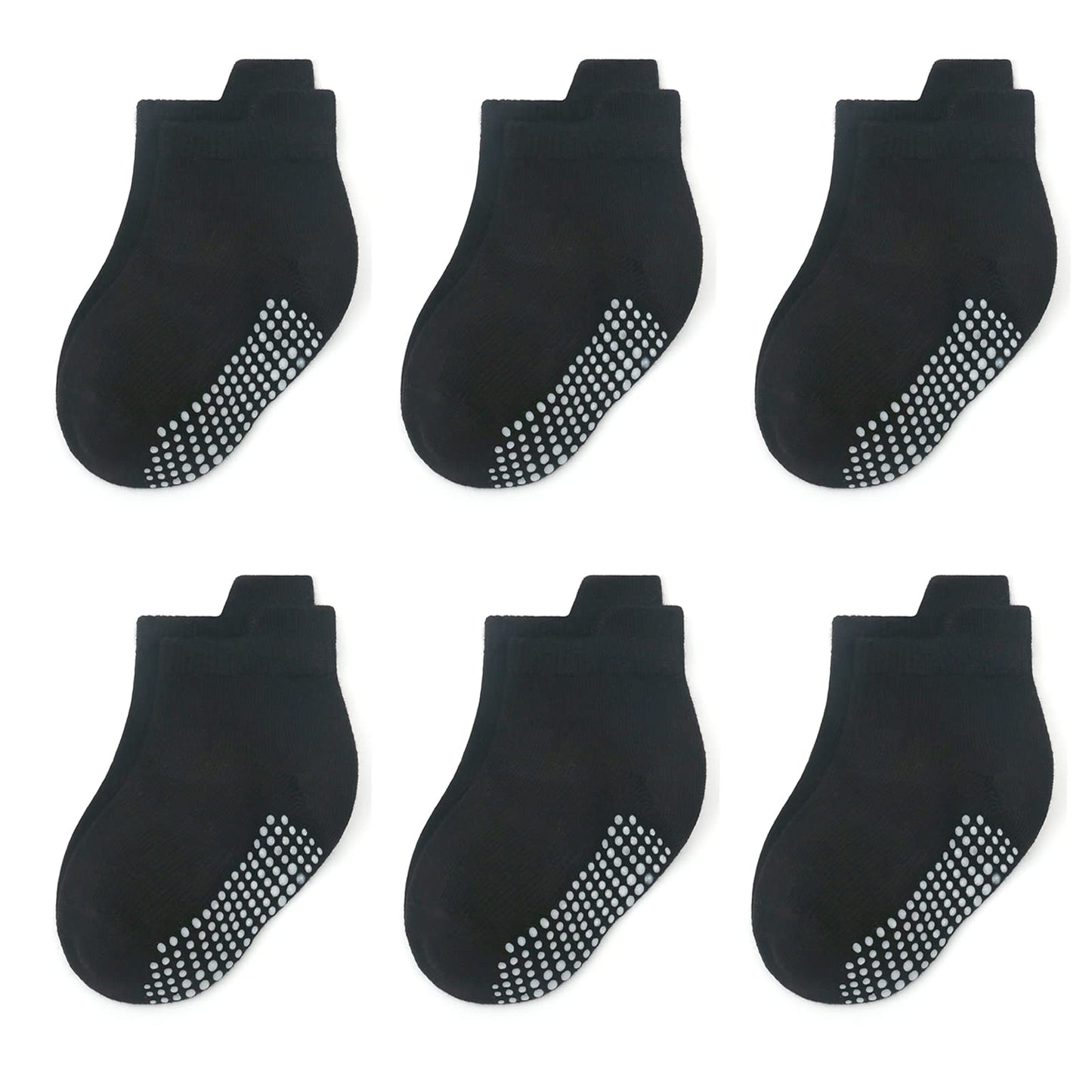 Qiyiendian 6 Pairs Non Slip Cozy Warm Ankle/Low Cut Socks With Grips For Baby Infant Toddler Kids Boys Girls(5-C Black,6-12 Mont
