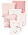 Carters 6-Pack Washcloths (Pink/Ivory)