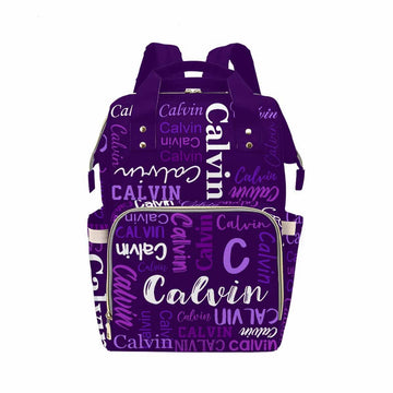 Custom Diaper Bag, Name Dark Purple Diaper Backpack Personalized Mummy Nursing Baby Bags Fashion Shoulders Bag Casual Daypack Tr