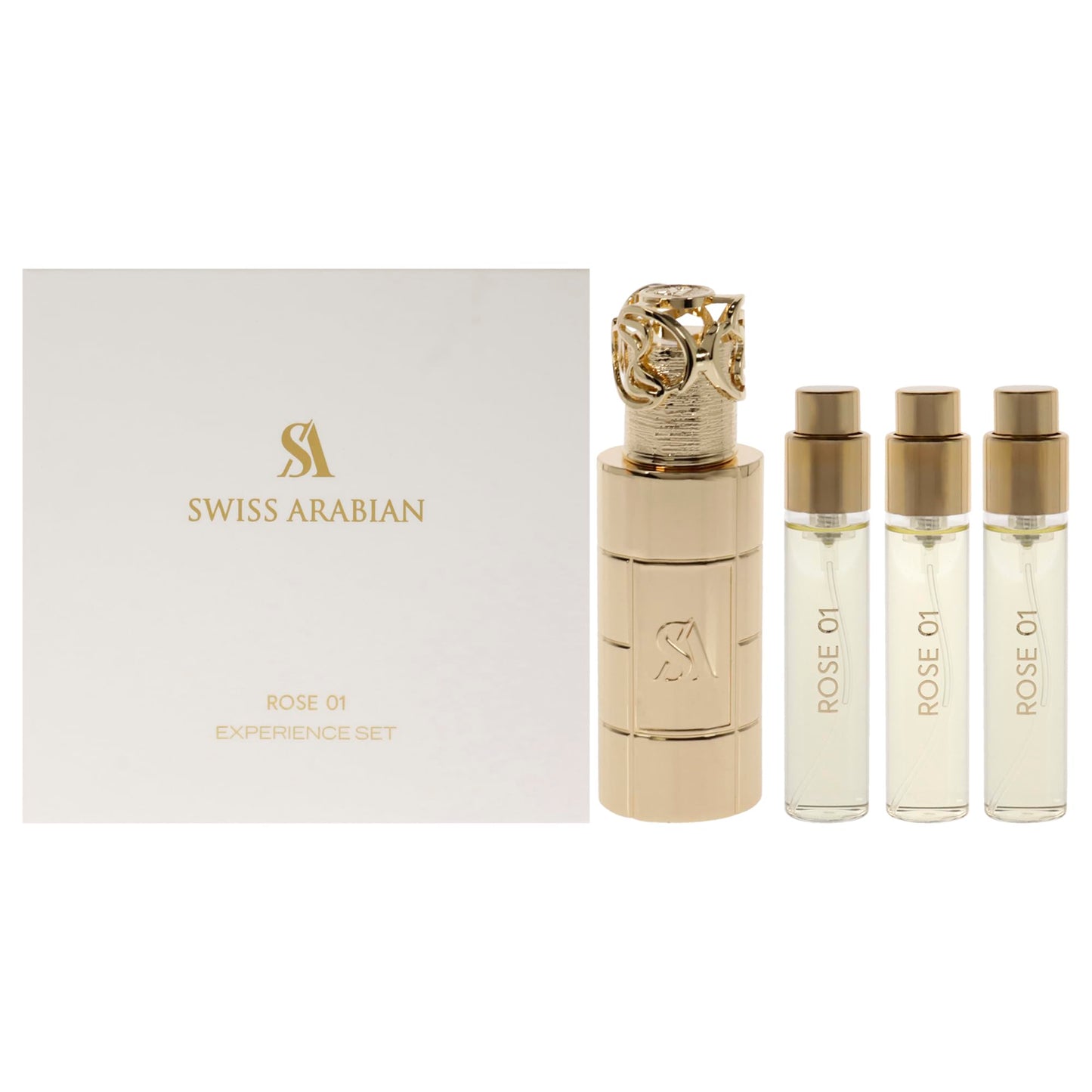 Rose 01 By Swiss Arabian For Unisex - 4 Pc Mini Gift Set 3 X 10Ml Perfume Spray, 1 Metal Case