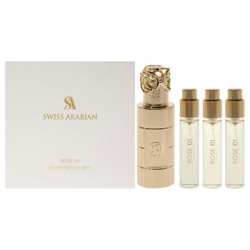 Rose 01 By Swiss Arabian For Unisex - 4 Pc Mini Gift Set 3 X 10Ml Perfume Spray, 1 Metal Case