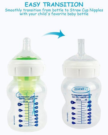 Sippy Straw Nipple For Dr. Brown'S Wide-Neck Baby Bottles & Sippy Spout Bottles, Soft 100% Silicone Baby Bottle Sippy Straw Nipp