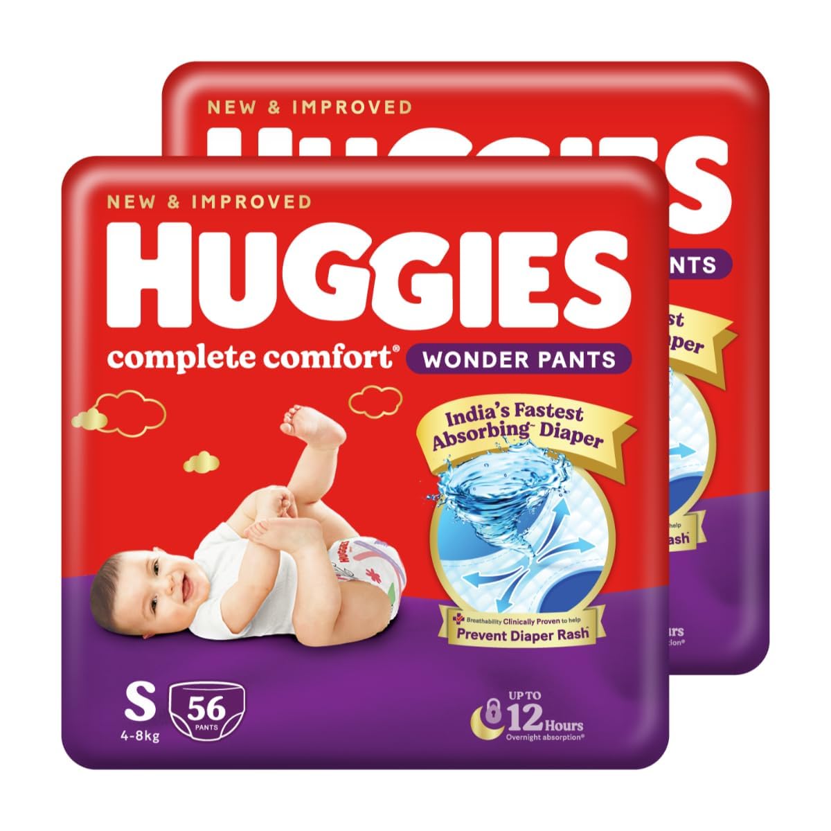 Huggies Complete Comfort Wonder Pants | Pant Style Baby Diapers Small Size (S), 112 Count | IndiaS Fastest Absorbing Diaper, Pr
