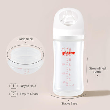 Pigeon Pp Nursing Bottle Wide Neck, Streamlined Body, Natural Feel, Easy To Clean, 8.1 Oz(Pack Of 4), Includes 4Pcs M Nipples (3