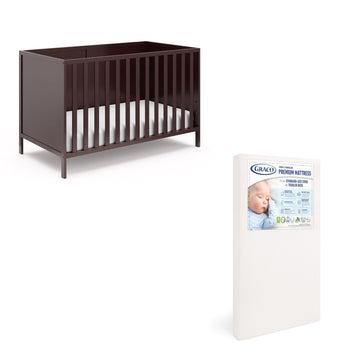 Graco Theo Crib And Mattress Nursery Essentials Pack (Espresso) - Greenguard Gold Certified Baby Crib & Crib Mattress, Cribs Wit