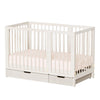 JOYMOR 8-in-1 Convertible Crib with Drawer, Include 2 Mattress, Convert from Mini Crib, Mid Crib to Full Crib, 8 Height Adjustab