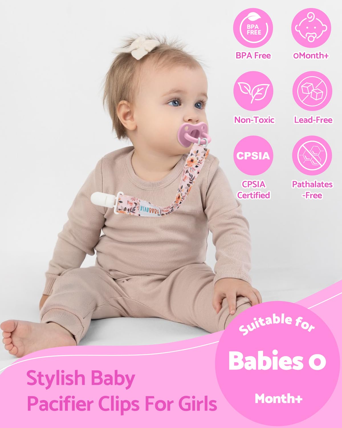 Alvababy Pacifier Clips 8 Pack Binky Paci Clip Holder Leashes For Newborn Baby Boys Girls Fits Baby Teethers Floral 8Dp15