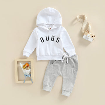 Baby Boys Cothes 3 6 9 12 18 24M 3T Pants Set Hooded Patchwork Hoodie Striped Sweatpants Fall Winter Outfit(White-Bubs, 12-18 Mo