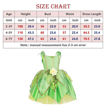 Tyhtym Tinkerbell Fairy Costumes Girls Green Fancy Dress Up Baby Kids Halloween With Butterfly Wings Headband (6-7T, Fairy)