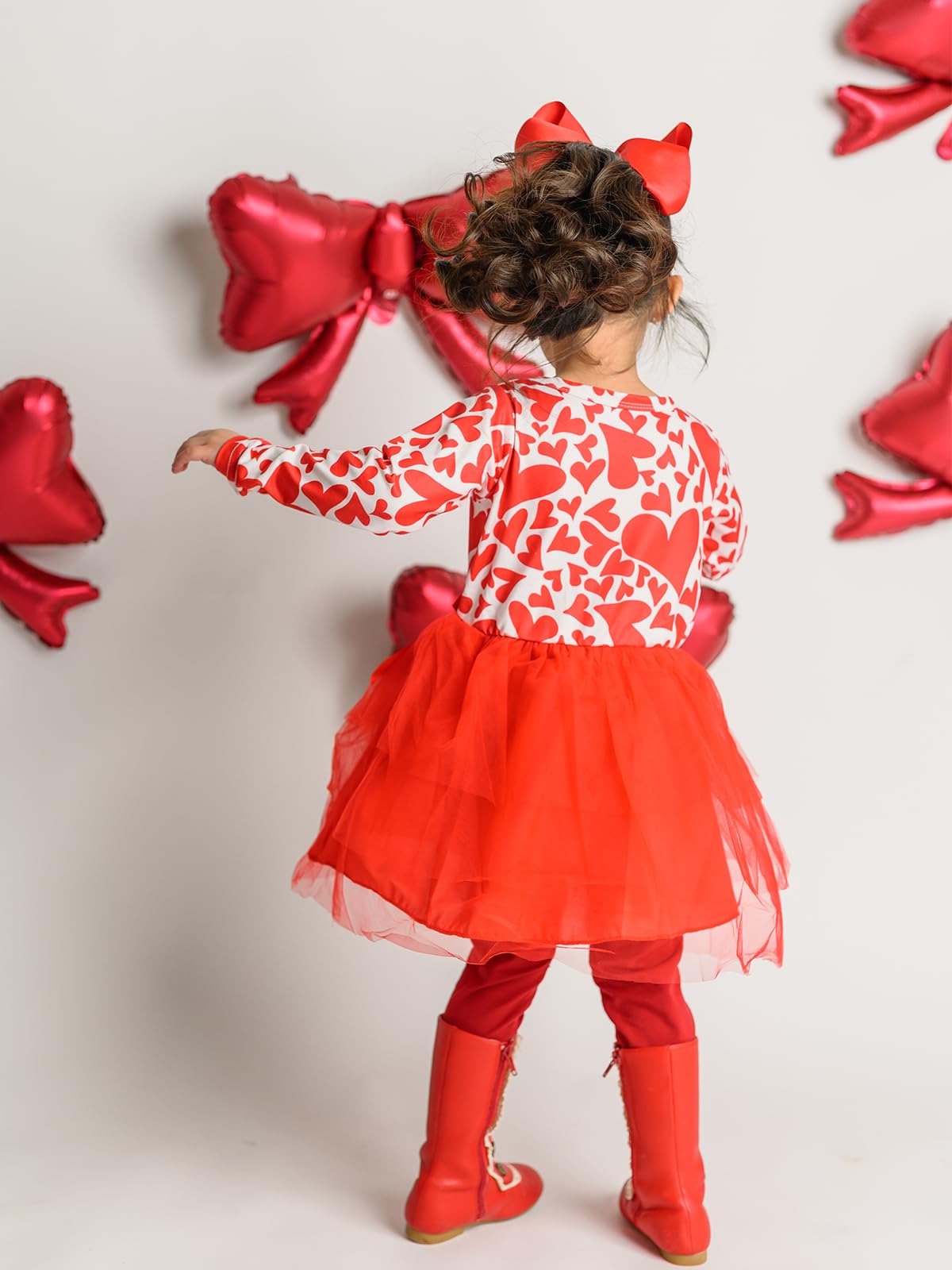 Vieille Toddler Girls Valentines Day Tulle Dress 3T Kids Love Heart Long Sleeve Red Tutu Dress Spring Clothes 4T