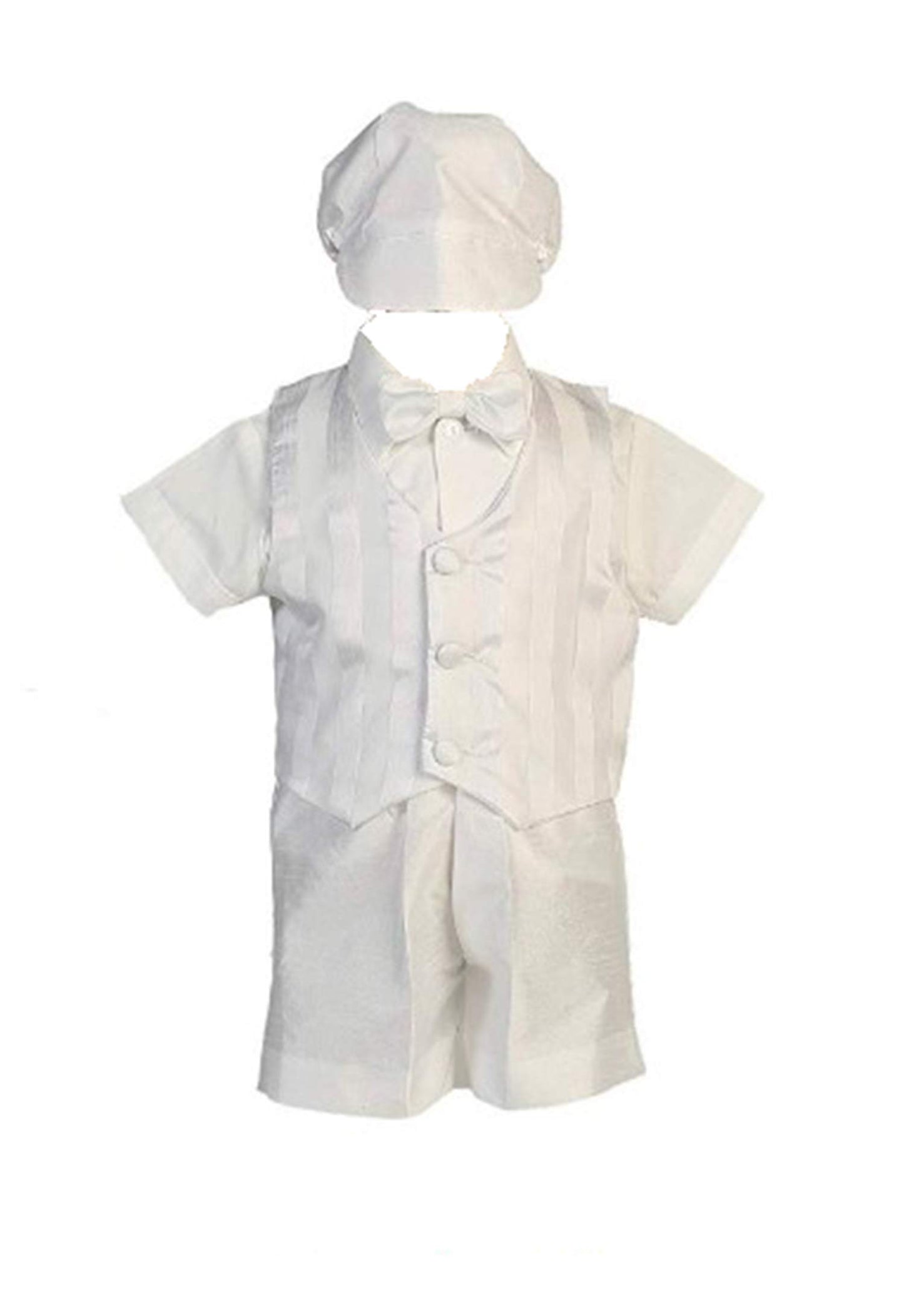 Swea Pea & Lilli Boy Shantung Striped Organza Vest And Shorts With Matching Hat Christening