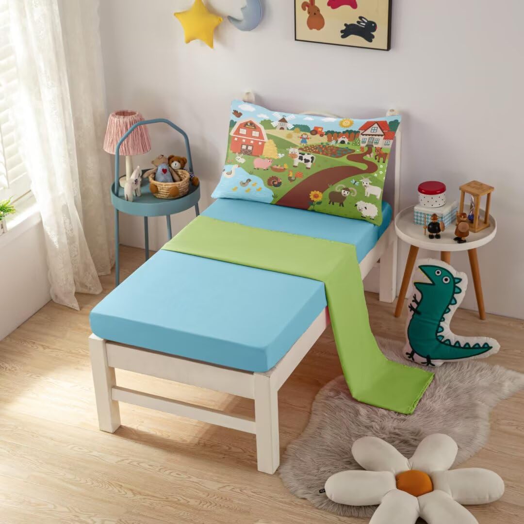 Ckou Ccoo 4 Pieces Toddler Comforter Set,Farm Animals Soft Lightweight Bedding Set For Baby Girls Boys,Toddler Quilt Kids Toddle