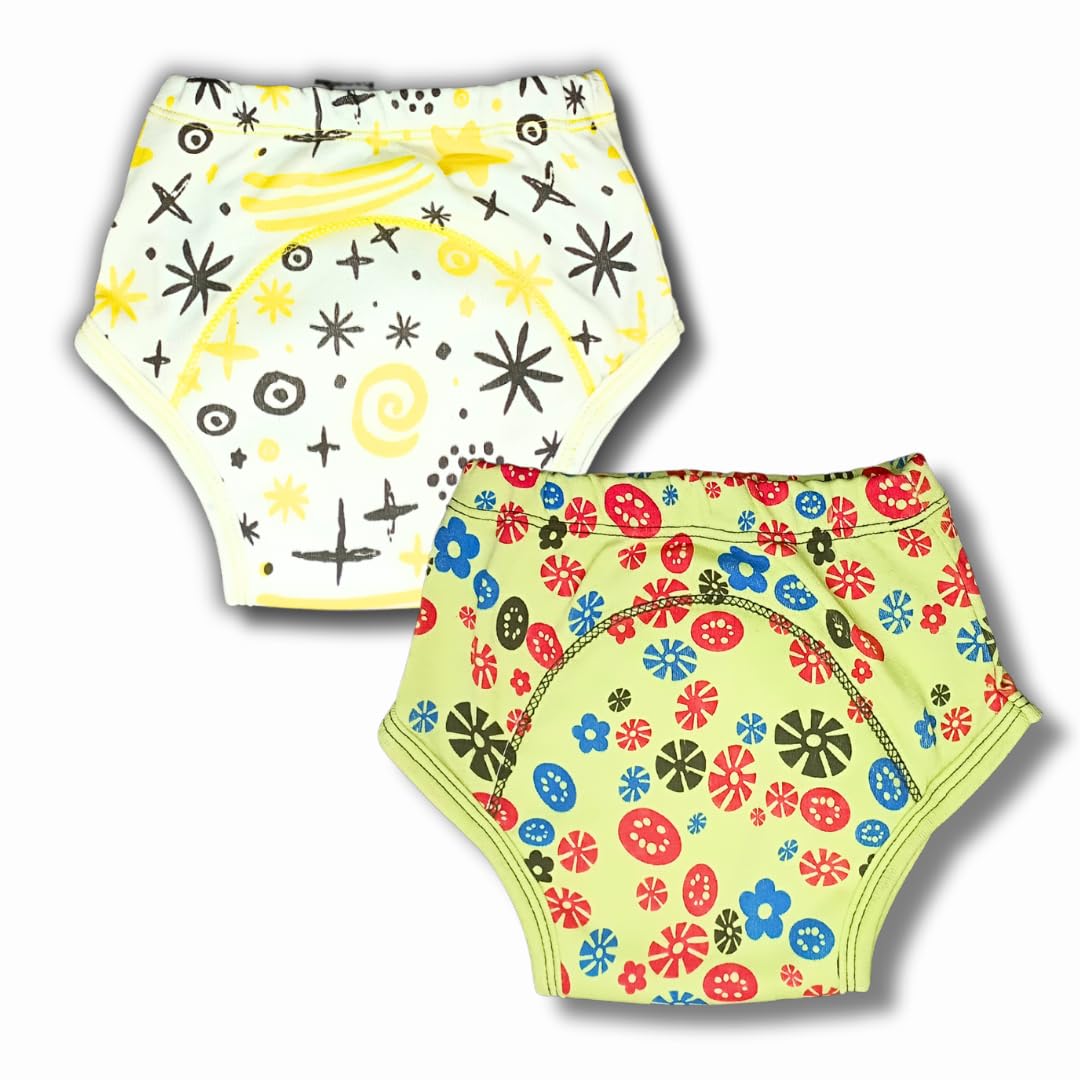 Kindermum Padded Potty Training Pants For Toddlers | PullUp Style Cotton Underwear | Geometry Block Print | Reusable & SemiWat