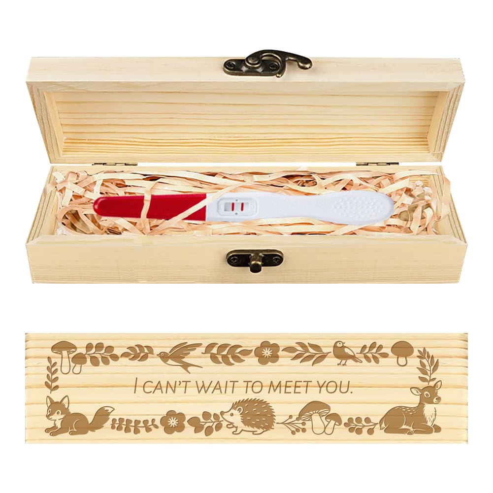 CHGCRAFT Cartoon Forest Animals Pregnancy Test Souvenir Box Plants and Wreaths Wooden Pregnancy Announcement Keepsake Box with R