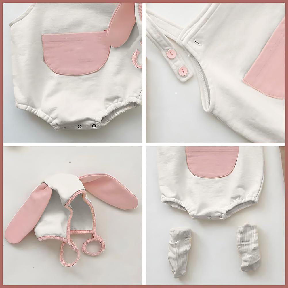 Agqt Baby Girls 1St Easter Outfit Set Halloween Bunny Costume One Piece Romper Overalls With Rabbit Ear Hat Grey Size 12-18 Mont
