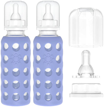 Lifefactory Glass Baby Bottles With Silicone Protection - 2-Pack, 9 Oz Bottles, Blueberry