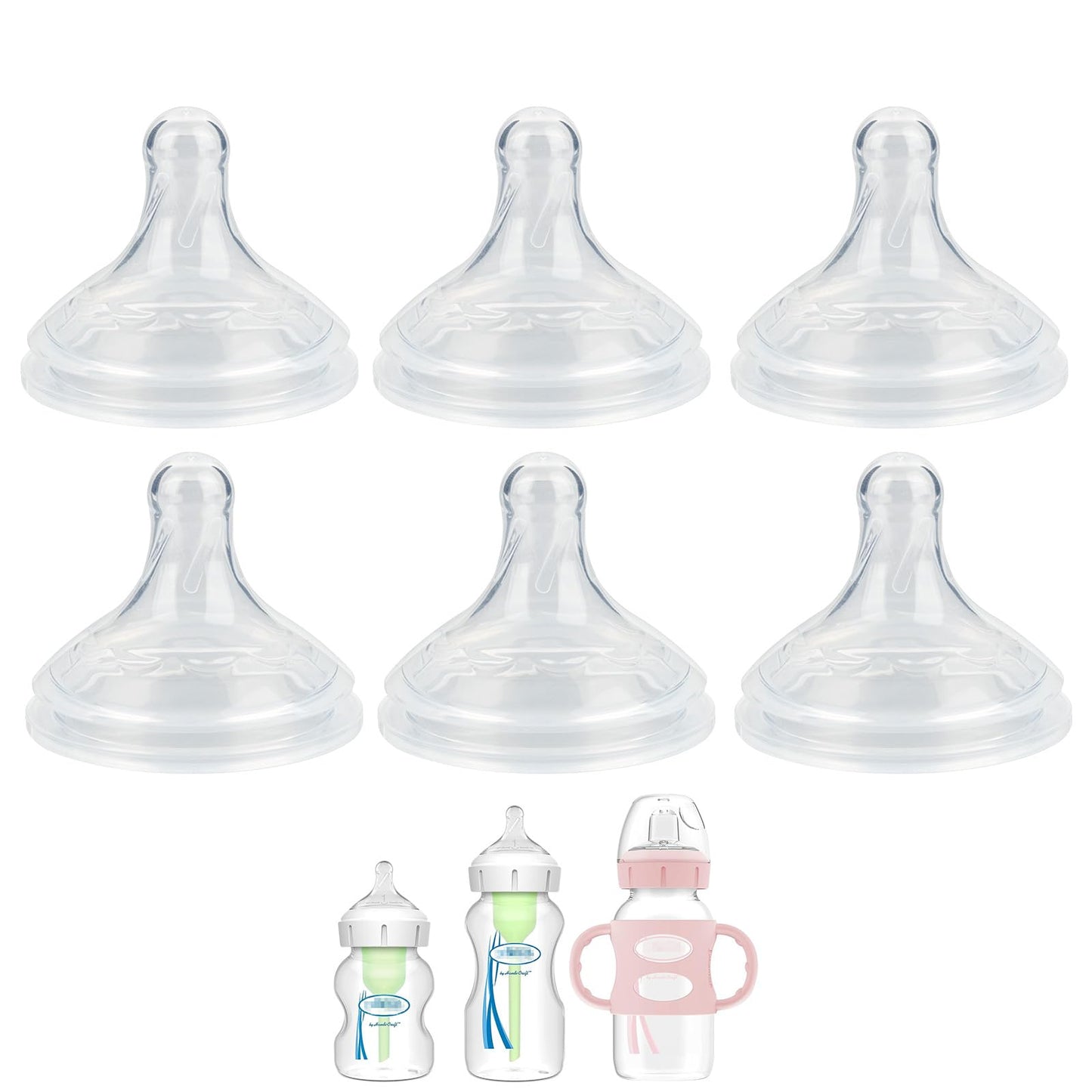 Silicone Nipple for Dr. Browns Natural Flow Level 3 Wide-Neck Baby Bottle, 6m+, Fast Flow, 6 Count