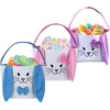 3Pcs Easter Bunny Basket - Canvas Cotton Carrying Gift And Eggs Hunt Bag, With Long Plush Ear Printed Rabbit Toys Bucket Tote Ba