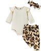 Infant Baby Girls Clothes Ribbed Bodysuit Leopard Cheetah Pants Set Fall Winter Outfits Apricot 6-12 Months