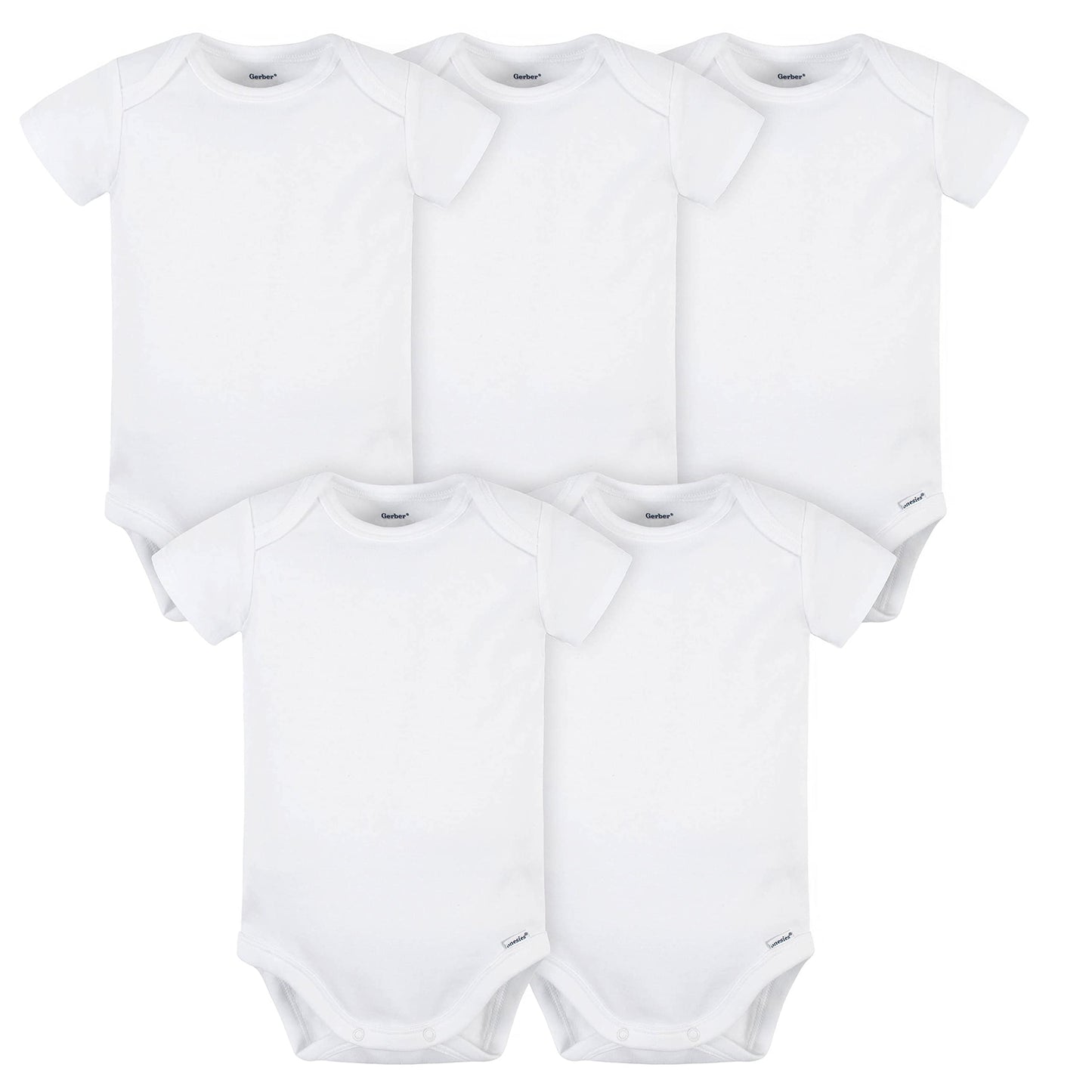 Gerber Unisex Baby 5 Pack Onesies Multi-Packs Bundle Interlock 180 Gsm Shirt, White, 0-3 Months Us