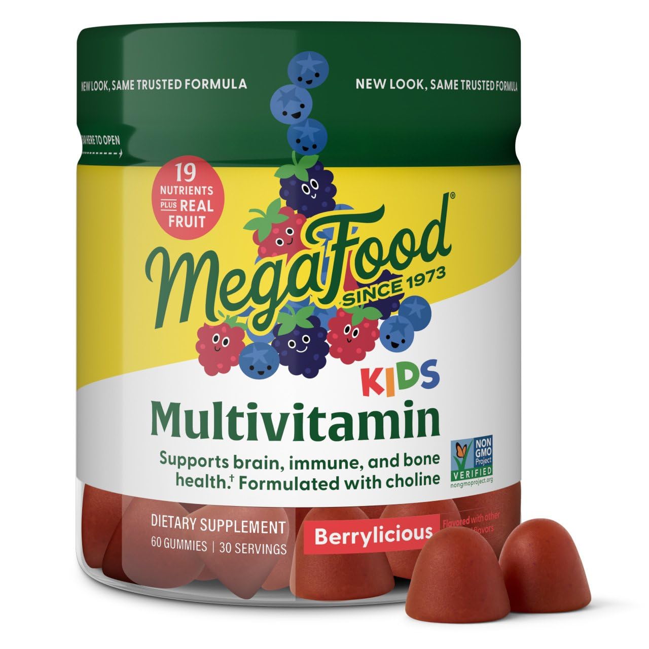 MegaFood Kids Multivitamin Gummies - Kids Vitamins - Age 4+ with Vitamin C, Vitamin D, Zinc, Choline, and Real Fruit - Brain & I