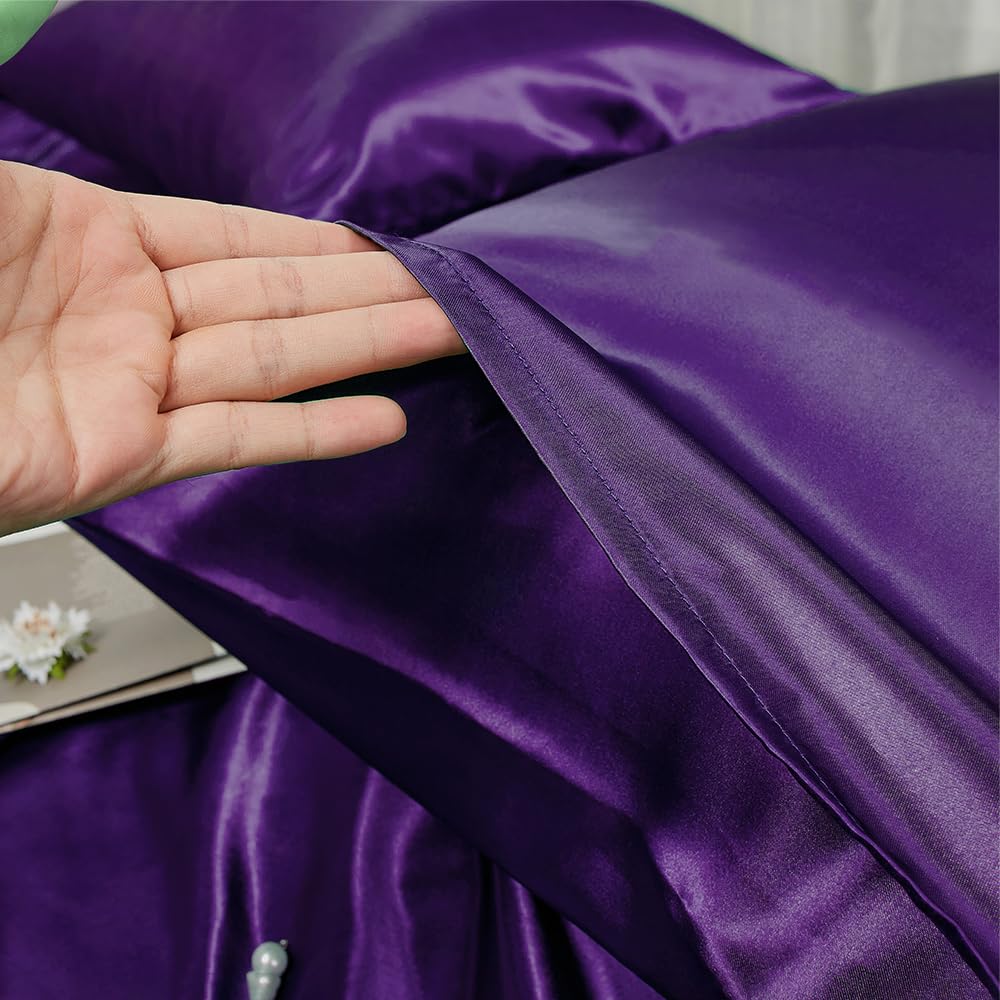 Toddler Pillow Case Cover 2 Pack Silk Toddler Pillowcase Breathable Silky Soft 14X20 Pillowcase Satin Purple Pillow Covers Envel