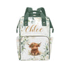 Personalized Diaper Bag Backpack for Women, Custom Name Nursing Mommy Daypack, Highland Cow Diaper Bag for Girls Boys, New Mom G