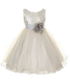 Absolutely Beautiful Sequined Bodice With Double Tulle Skirt Party Flower Girl Dress-Kd305-Silver-M
