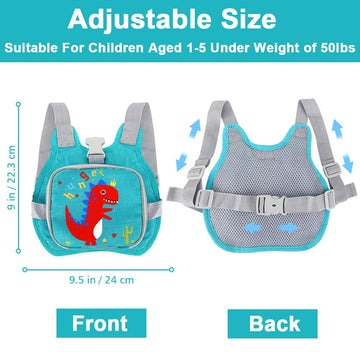 Toddler Harness Leash + Anti Lost Wrist Link, Accmor Dinosaur Baby Harnesses With Kids Leashes For Boys, Cute Child Walking Anti