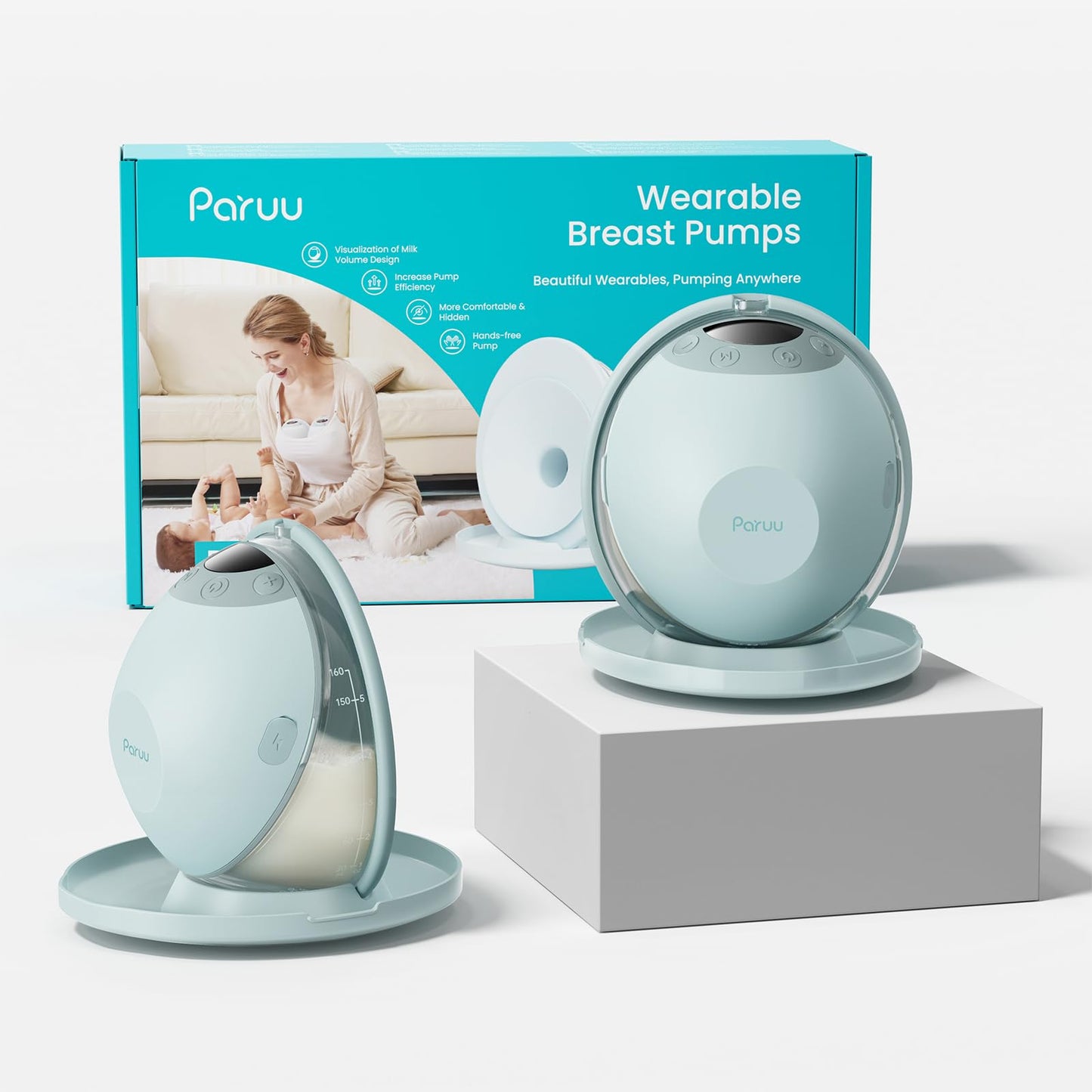 Paruu Wearable Breast Pump, Double Layer Flange Design, 4 Modes with 12 Suction Levels, Hands-Free Electric Nursing Pump with BP