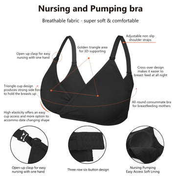 4How Pumping Bra, Hands-Free Nursing Bra, Xl, Black