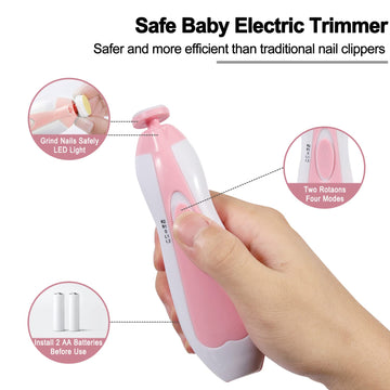 Baby Nail Trimmer Electric, Low Noise Newborn Safe Nail Clipper Kit With Light And Replaceable 6 Grinding Heads, Hand-Holding Ca