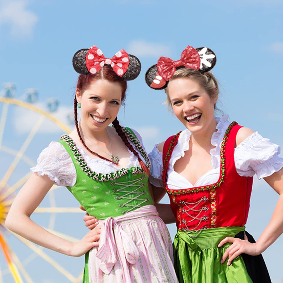 Rcjera Mouse Ears Headbands Set - 2 Pcs Classic Glitter Bow And Palm Ears For Kids, Girls, Women, Princess Cosplay, Birthday, Ch