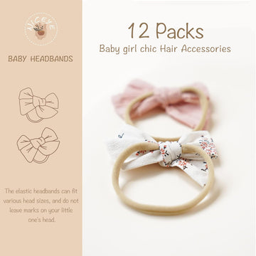 Niceye Baby Headbands And Hairbands Set - 12 Packs Of Stretchy Nylon Handmade Hair Accessories For Newborns, Infants, And Toddle