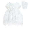 Baby Girls Lace Dress Christening Baptism Gowns Outfit With Bonnet For Party Wedding Off-White