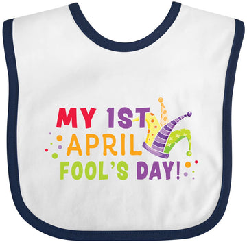 Inktastic My 1St April Fools Day With Jester Hat Baby Bib White And Navy 34F24