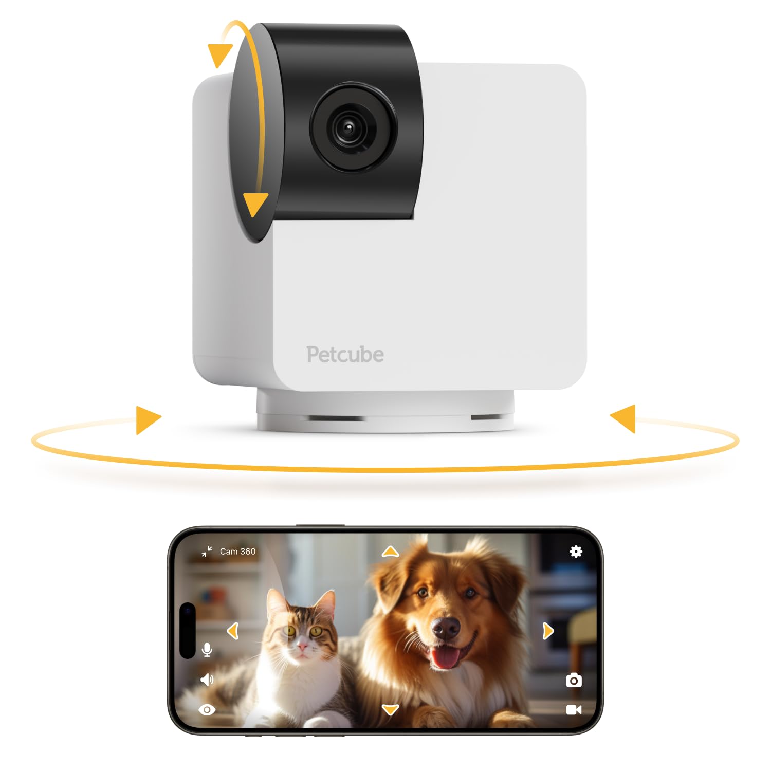 Petcube Cam 360 Camera Interactive Wifi Pet And Home Security Pan-Tilt Camera With Phone App, 1080P Hd Video, 360 Rotation, Nigh