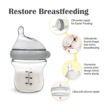 Haakaa Gen.3 Natural Glass Baby Bottle Set 4.2Oz & 6Oz - Wide Neck Anti-Colic Slow Varibale Flow Nipple, 0M+ 3M+ 6M+ Breastfed B