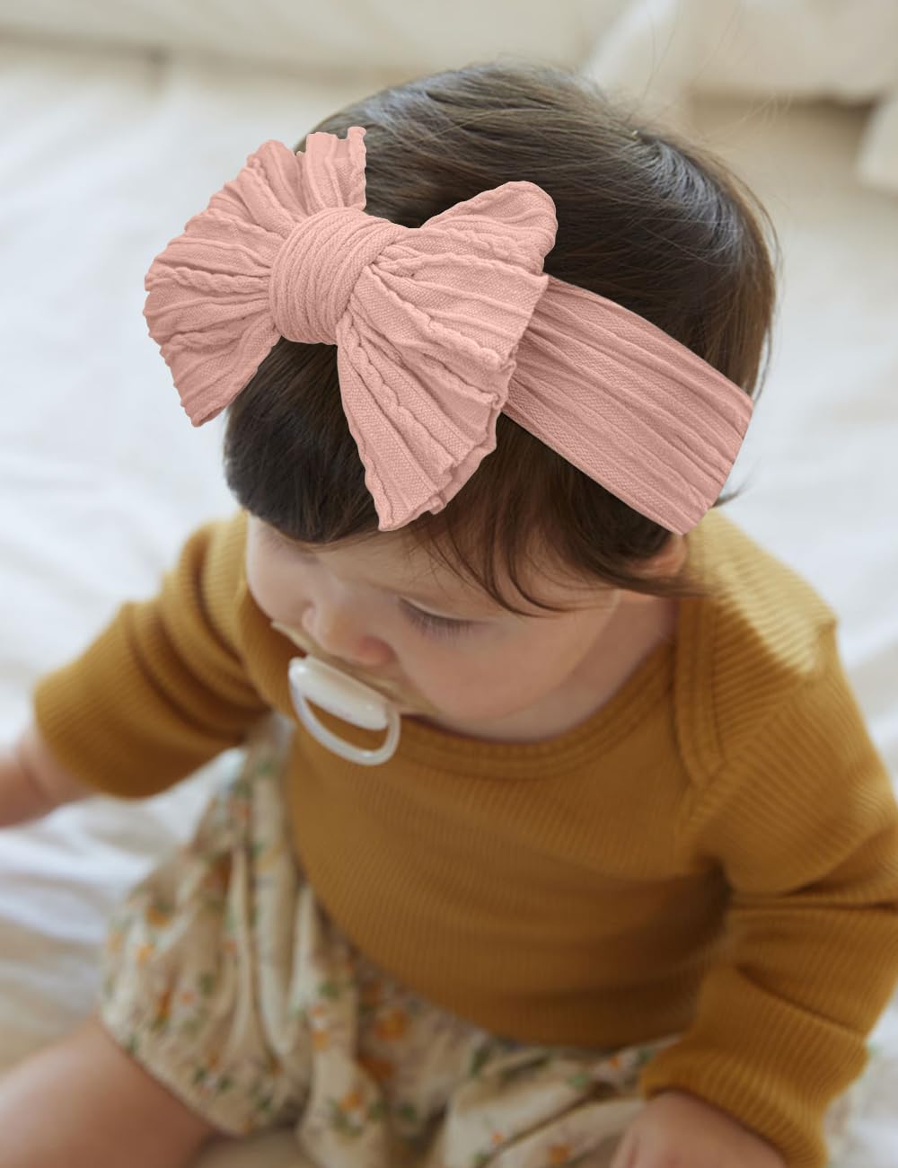 Zurlefy Rust Nylon Baby Headbands Bows, Stretchy Gray Infant Headband Bows For Baby Girls Head Wraps Newborn Toddler Unisex (03H