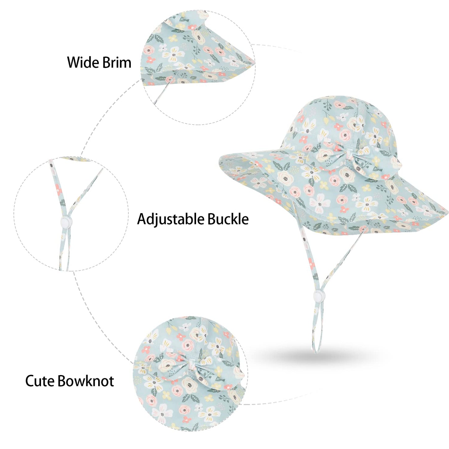 Urban Virgin Baby Girl Sun Hats Summer Baby Hats Upf 50+Toddler Sun Hat Infant With Wide Brim Bucket Hat Blue Garden 12-24 Month