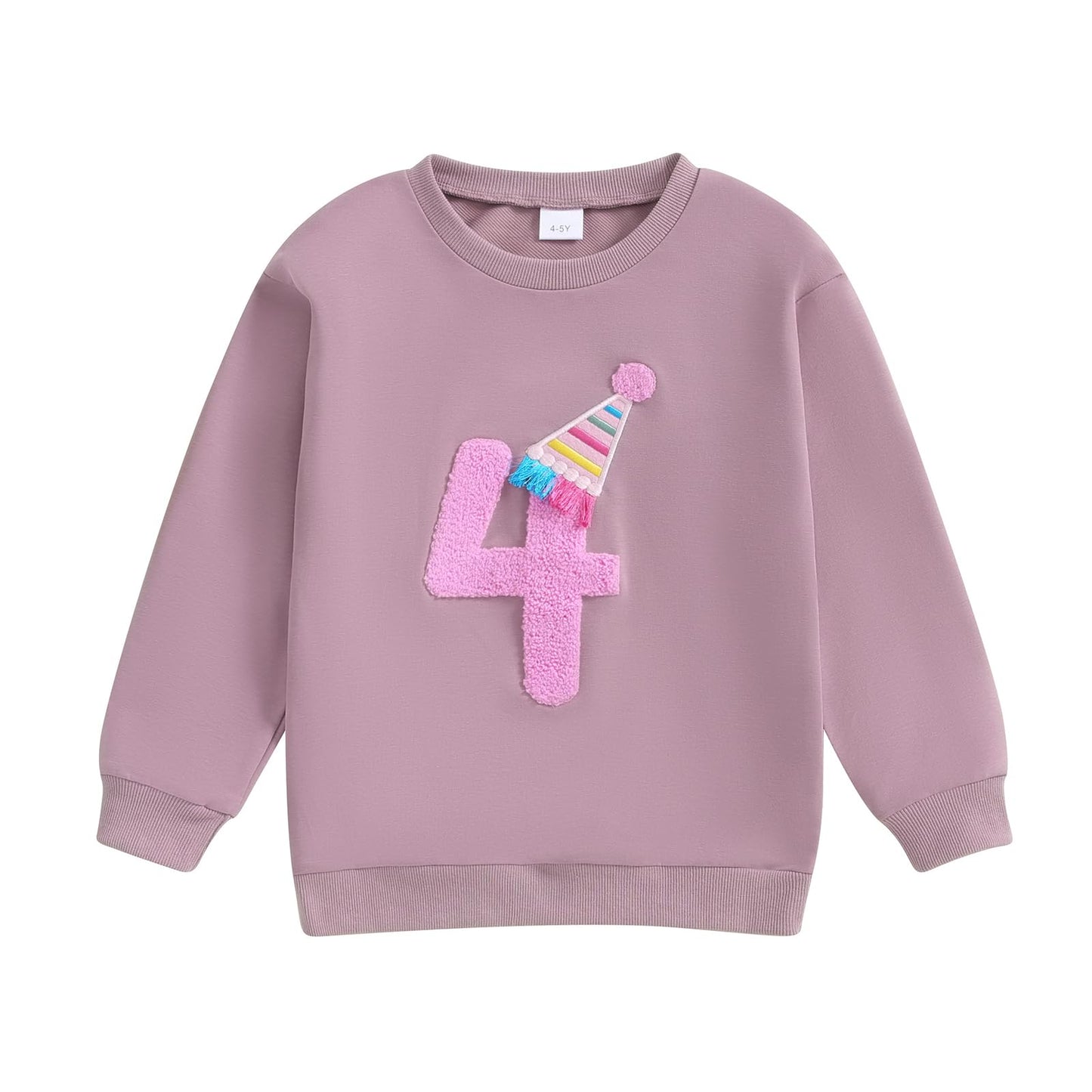 Lamuusaa Toddler Baby Girl Birthday Outfit Number 1/2/3/4/5/6 Embroidery Sweatshirt Oversized Pullover Shirts (Purple 4, 4-5T)