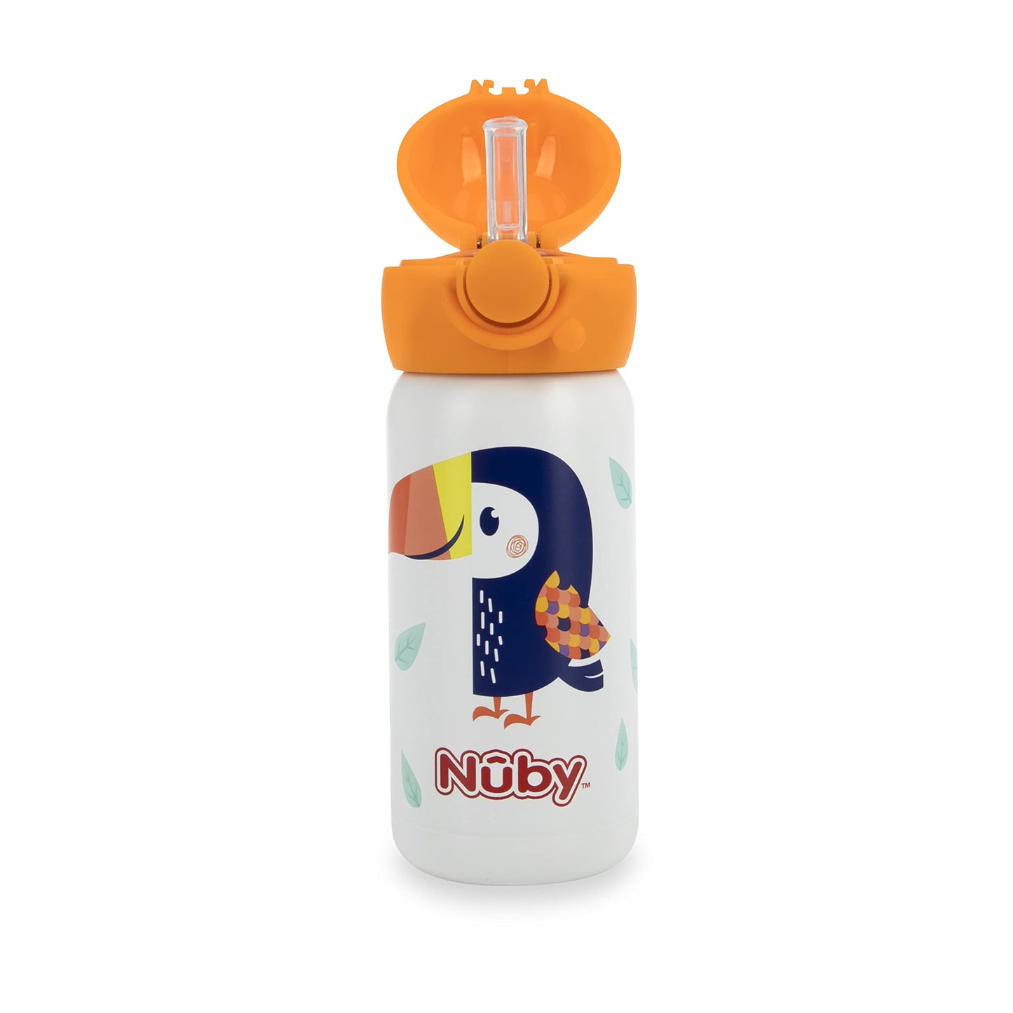 Nuby Thirsty Kids No Spill Flip-It Active Stainless Steel Travel Cup, 14 Oz, Toucan