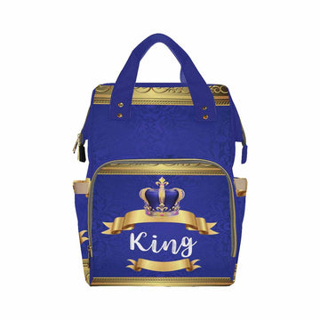 Artsadd Custom Name Diaper Bag For Mom, Personalized Blue Golden Crown Backpack With Stroller Straps Large Travel Shoulder Bag N